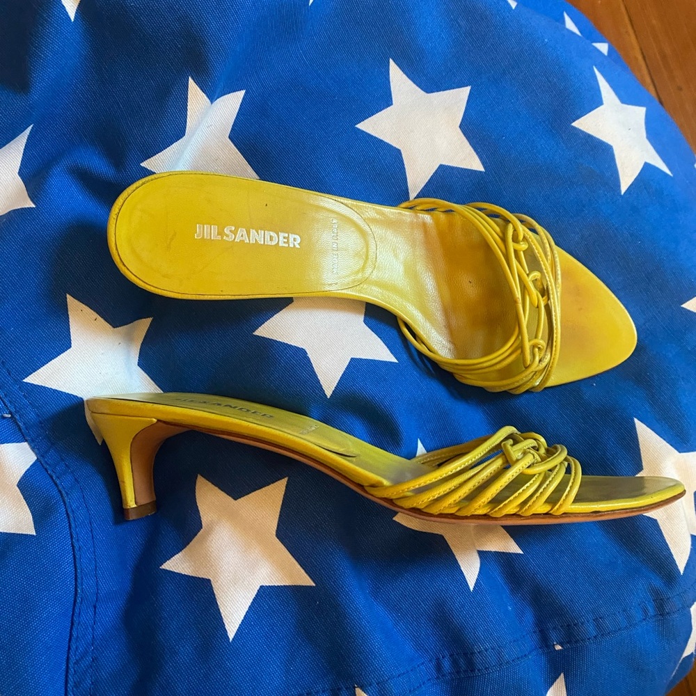 Y2K Jill Sander Yellow lime Strappy Kitten leather Heel Sandals
